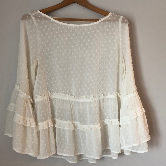 Charming Charlie Shirt Size Small Cream Sheer Flare Sleeves - Picture 2 of 8